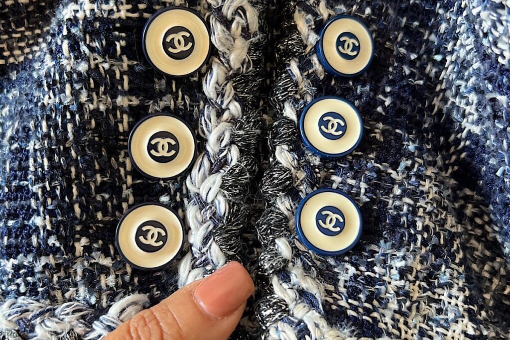 Buttons on the fake vs. real Chanel