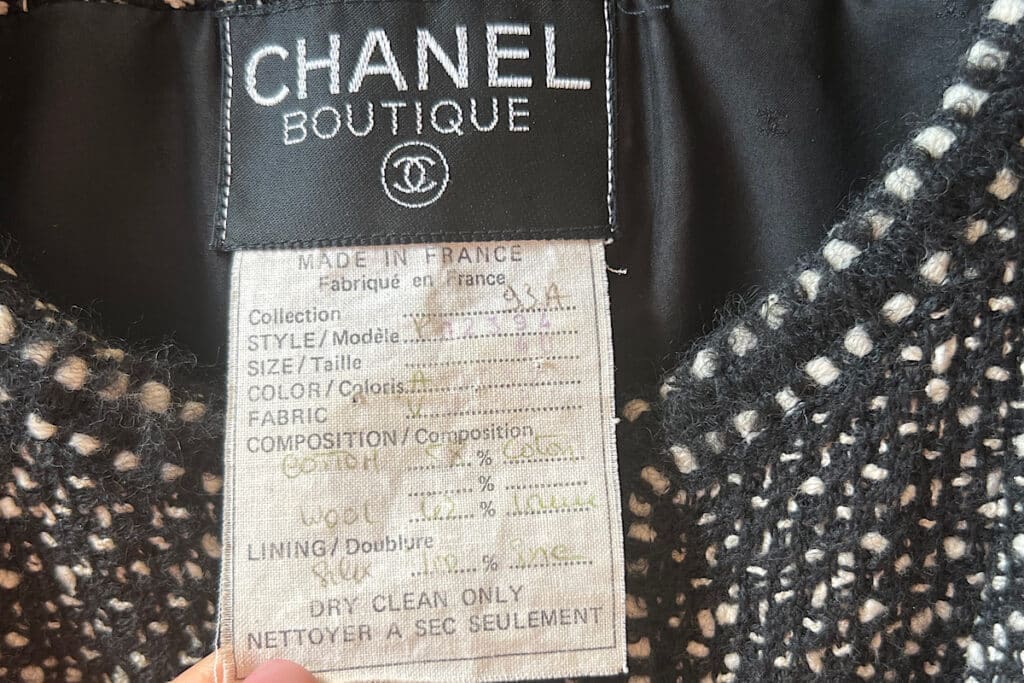 Vintage Chanel jacket hand written tag