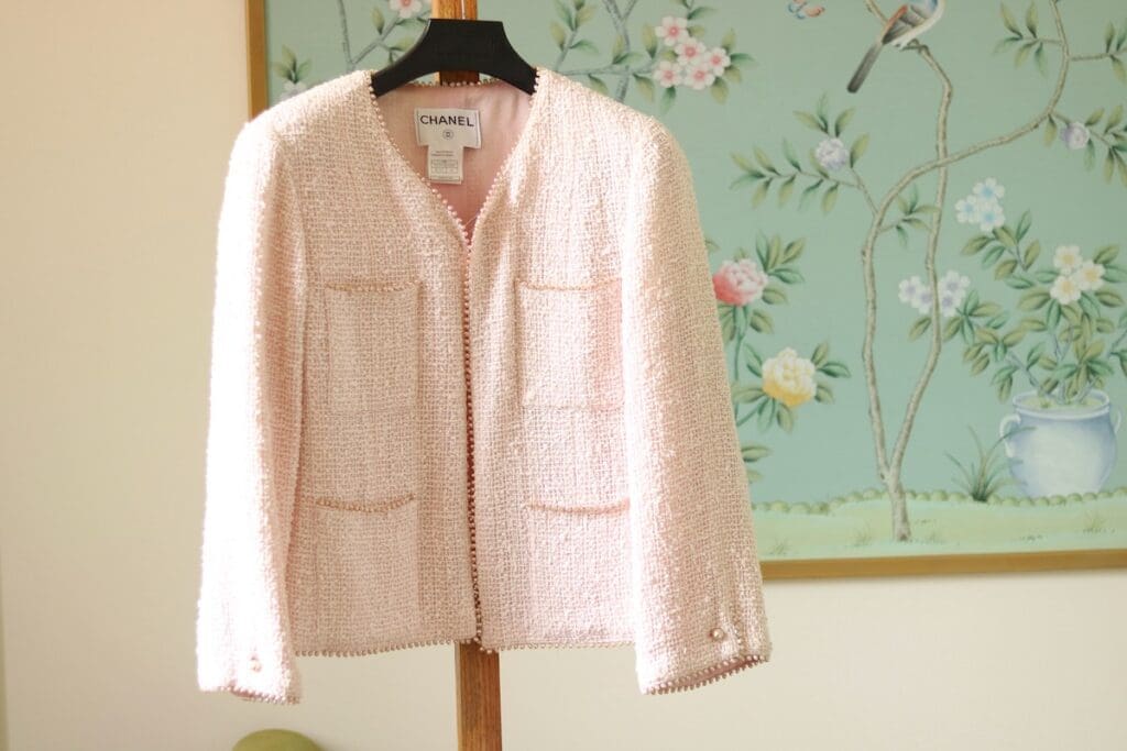 Pink Chanel jacket with pearl trim