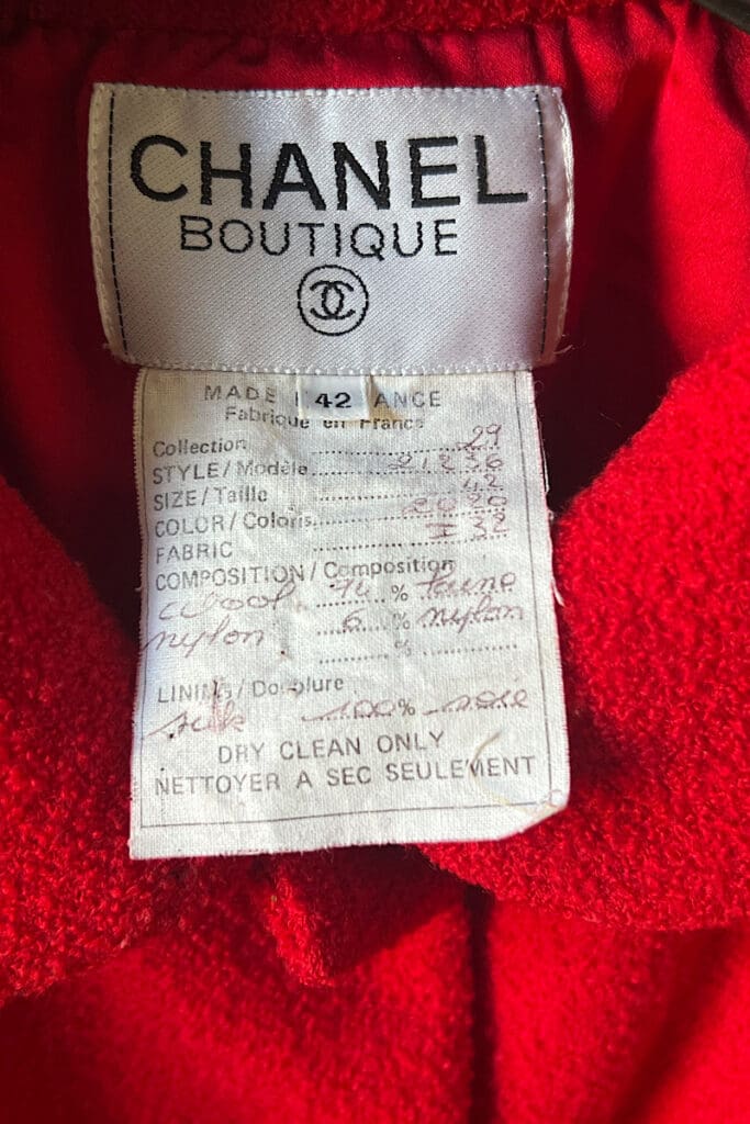 Vintage Chanel jacket handwritten tag 