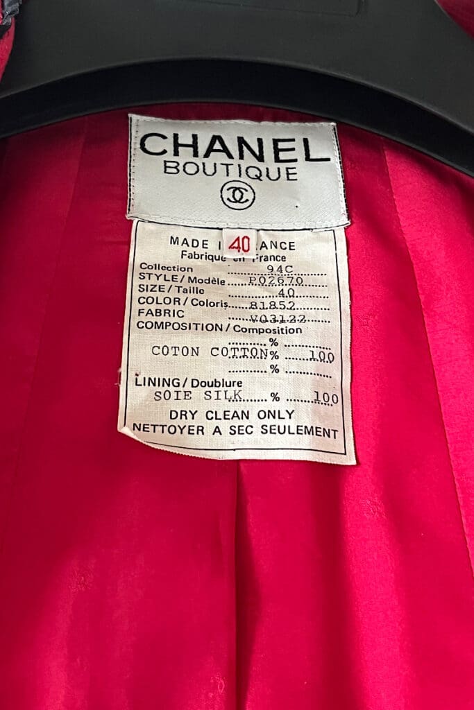 1994 vintage Chanel jacket tag
