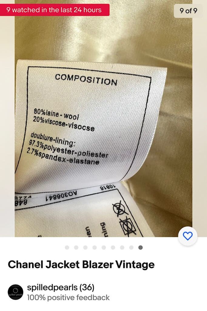 Fake Chanel jacket tag with polyester lining